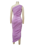 Lavender One Shoulder Ruched Shirred Bodycon Baby Shower Maternity Midi Dress Maternity
