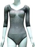 Black Off Shoulder Maternity Photoshoot Body Rhinestones Crystal Bodysuit Maternity