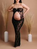 2 Piece Lace Tube Tie Ruffle Elegant Fashion Bodycon Vacation Photoshoot Baby Shower Maternity Maxi Dress Maternity