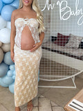 2 Piece Lace Tube Tie Ruffle Elegant Fashion Bodycon Vacation Photoshoot Baby Shower Maternity Maxi Dress Maternity
