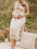 2 Piece Lace Tube Tie Ruffle Elegant Fashion Bodycon Vacation Photoshoot Baby Shower Maternity Maxi Dress Maternity