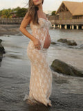 2 Piece Lace Tube Tie Ruffle Elegant Fashion Bodycon Vacation Photoshoot Baby Shower Maternity Maxi Dress Maternity