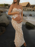 2 Piece Lace Tube Tie Ruffle Elegant Fashion Bodycon Vacation Photoshoot Baby Shower Maternity Maxi Dress Maternity