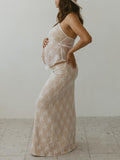 2 Piece Lace Tube Tie Ruffle Elegant Fashion Bodycon Vacation Photoshoot Baby Shower Maternity Maxi Dress Maternity