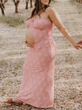 2 Piece Lace Tube Tie Ruffle Elegant Fashion Bodycon Vacation Photoshoot Baby Shower Maternity Maxi Dress Maternity
