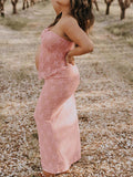 2 Piece Lace Tube Tie Ruffle Elegant Fashion Bodycon Vacation Photoshoot Baby Shower Maternity Maxi Dress Maternity