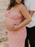 2 Piece Lace Tube Tie Ruffle Elegant Fashion Bodycon Vacation Photoshoot Baby Shower Maternity Maxi Dress Maternity