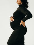 Solid Color High Neck Bodycon Mermaid Photoshoot Maternity Maxi Dress Maternity