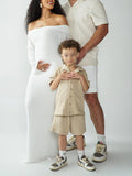 Elegant White Off Shoulder Bodycon Mermaid Falbala Floor Mopping Babyshower Maternity Photoshoot Maxi Dress Maternity