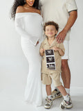Elegant White Off Shoulder Bodycon Mermaid Falbala Floor Mopping Babyshower Maternity Photoshoot Maxi Dress Maternity