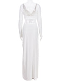 White 2 Pieces Ruched Drawstring Knot Side Slit Backless V-neck Baby Shower Photoshoot Maternity Maxi Dress Maternity