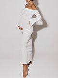 White Off Shoulder Backless Sheer Elegant Fashion Photoshoot Maternity Maxi Dress Maternity