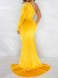 Elegant Velvet Side Slit Rhinestones Sparkly Grenadine Transparent Mermaid Floor Mopping Maternity Occasion Maxi Dress Maternity