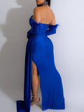 Off Shoulder Split Trailing Ruched Baceless Evening Babyshower Maternity Maxi Dress Maternity