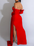 Off Shoulder Split Trailing Ruched Baceless Evening Babyshower Maternity Maxi Dress Maternity