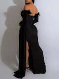 Off Shoulder Split Trailing Ruched Baceless Evening Babyshower Maternity Maxi Dress Maternity