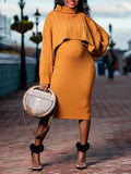 Solid Color Knitting 2-in-1 Bodycon Baby Shower Maternity Sweater Midi Dress Maternity