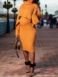 Solid Color Knitting 2-in-1 Bodycon Baby Shower Maternity Sweater Midi Dress Maternity