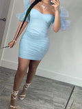 Off Shoulder Bandeau Ruffle Tulle Splicing Bodycon Party Baby Shower Maternity Mini Dress Maternity