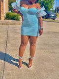 Off Shoulder Bandeau Ruffle Tulle Splicing Bodycon Party Baby Shower Maternity Mini Dress Maternity