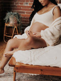 Ivory Three-piece Cozy Knit Set Plus Size Crop Top Cardigan Fluffy Loungewear Casual Daily Maternity Outfit Maternity