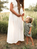 White Deep V Neck Button Down Boho Beach Bikini Cover Up Dress Party Photoshoot Maternity Dress Maternity