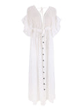 White Deep V Neck Button Down Boho Beach Bikini Cover Up Dress Party Photoshoot Maternity Dress Maternity
