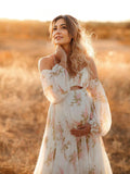 White Floral Cut Out Off Shoulder Backless Cami Big Swing Elegant Vacation Maternity Hobo Photoshoot Baby Shower Maxi Dress Maternity
