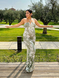 Spaghetti Strap Backless Floral Printing Lace-up Bandage Mermaid Bodycon Vacation Maternity Maxi Dress Maternity