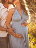 Spaghetti Strap Backless Tie Back High Waist Boho Photoshoot Maternity Maxi Dress Maternity
