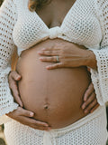 White Tie Front Crop V-Neck Crochet Beach Vacation Photoshoot Maternity Maxi Dress Maternity