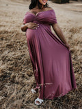 Solid Color Backless Tie Back High Waist Photoshoot Maternity Maxi Dress Maternity