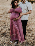 Solid Color Backless Tie Back High Waist Photoshoot Maternity Maxi Dress Maternity