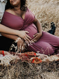 Solid Color Backless Tie Back High Waist Photoshoot Maternity Maxi Dress Maternity