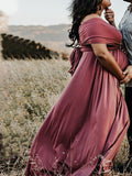 Solid Color Backless Tie Back High Waist Photoshoot Maternity Maxi Dress Maternity