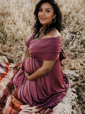 Solid Color Backless Tie Back High Waist Photoshoot Maternity Maxi Dress Maternity
