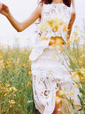 White Lace Cut Out Crop Hollow Irregular 2-in-1 Babyshower Maternity Maxi Dress Maternity