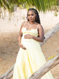 Solid Color Ruffle Backless Spaghetti Strap Cut Out Tassel Drawstring Babyshower Maternity Maxi Dress Maternity