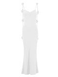 White 3D Flowers Cami Backless V-neck Mermaid Evening Elegant Wedding Gown Maternity Photoshoot Baby Shower Maxi Dress Maternity