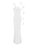 White 3D Flowers Cami Backless V-neck Mermaid Evening Elegant Wedding Gown Maternity Photoshoot Baby Shower Maxi Dress Maternity