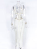 White Crochet Cut Out Backless Halter Neck Bodycon Chic Vacation Open Belly Maternity Dress Maternity