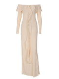 Apricot Off Shoulder Side Slit Ruffle Falbala Draped Elegant Going Out Maternity Photoshoot Baby Shower Maxi Dress Maternity