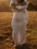 Ivory Lace Two Piece Set Side Slit V-neck Cami Maxi Dress And Crop Cardigan Elegant Going Out Maternity Photoshoot Baby Shower Maxi Dress Maternity