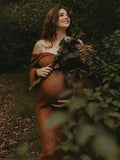 Coffee Color V-Neck Knitting Cut Out Beach Vacation Photoshoot Maternity Maxi Dress Maternity
