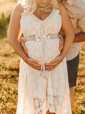 Lace Bohemian Spaghetti Strap Tassel Backless V-Neck Photoshoot Maternity Maxi Dress Maternity