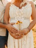 Lace Bohemian Spaghetti Strap Tassel Backless V-Neck Photoshoot Maternity Maxi Dress Maternity