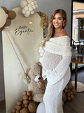 Solid Color Off Shoulder Hollow Out Knitwear Bodycon Beach Vacation Dress Baby Shower Maternity Maxi Dress Maternity