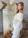 Solid Color Off Shoulder Hollow Out Knitwear Bodycon Beach Vacation Dress Baby Shower Maternity Maxi Dress Maternity
