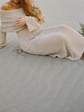 Solid Color Off Shoulder Hollow Out Knitwear Bodycon Beach Vacation Dress Baby Shower Maternity Maxi Dress Maternity