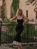 Black Falbala Bow Ruffle Tank Patchwork Mermaid Sweetheart Neckline Elegant Evening Gown Maternity Photoshoot Baby Shower Maxi Dress Maternity